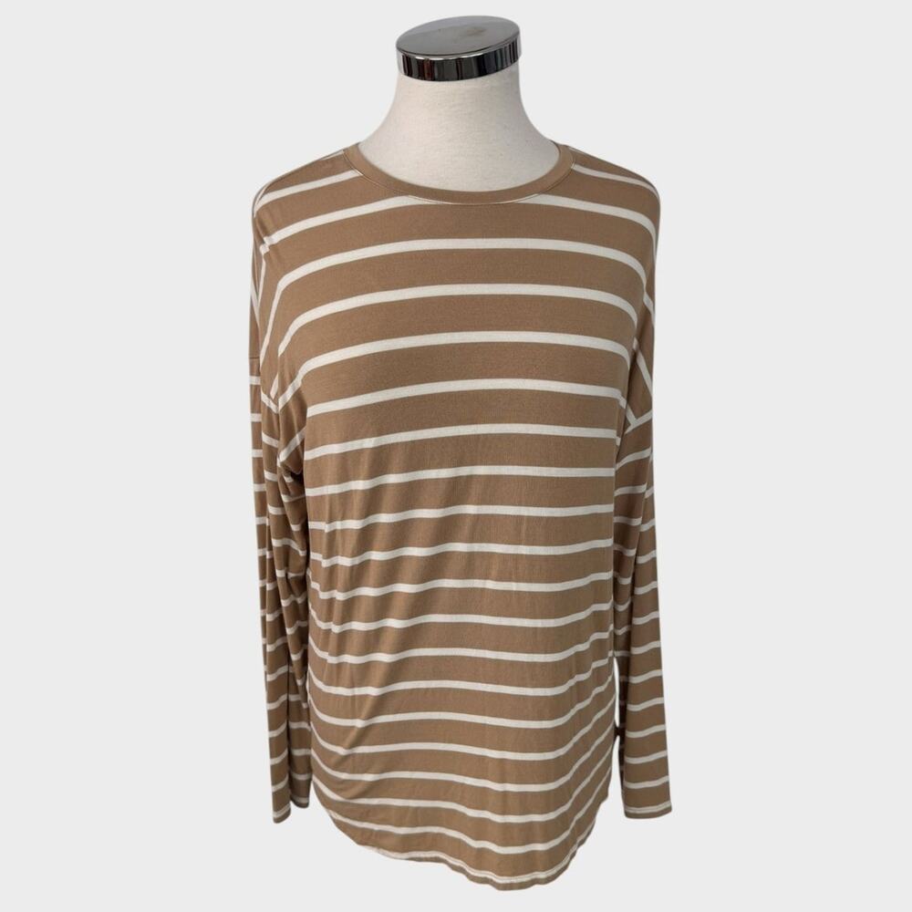 GAP Womens Small Crewneck Long Sleeve Striped Shirt Tan White